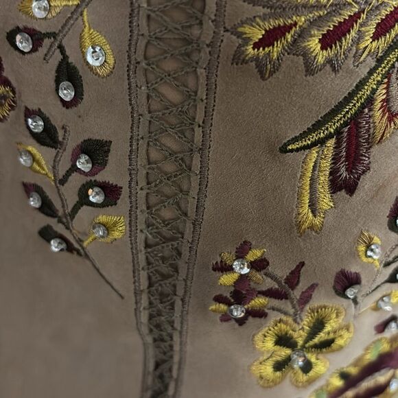 Haute Hippie genuine suede/silk lining embroidered/beaded mini dress, S - Picture 7 of 9